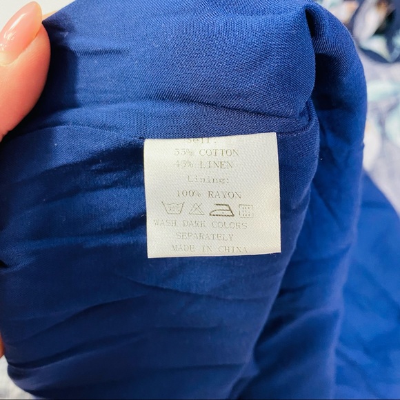 TOBY HEART GINGER Womens Size Large Navy LINEN Floral Tie Up Shoulders Dress NEW - Picture 15 of 16